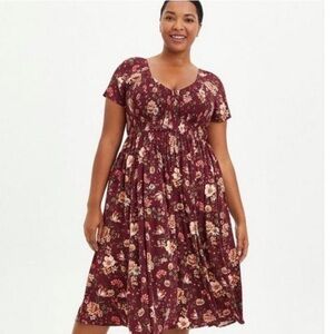 Torrid Midi Challis Smocked Floral Dress